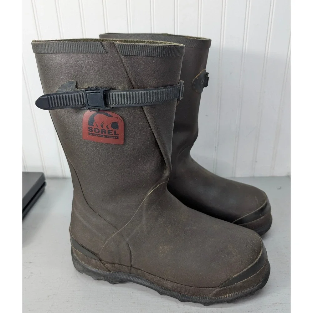 Vintage Sorel Kaufman Canada Rubber Rain Boots Size 9 Fleece Lined Waterproof
